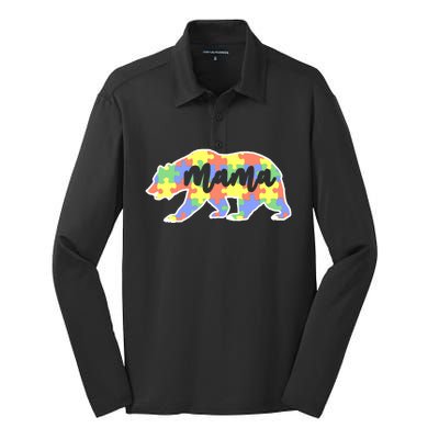 Mama Bear Autism Gift For Autism Awareness Mom Gift Silk Touch Performance Long Sleeve Polo