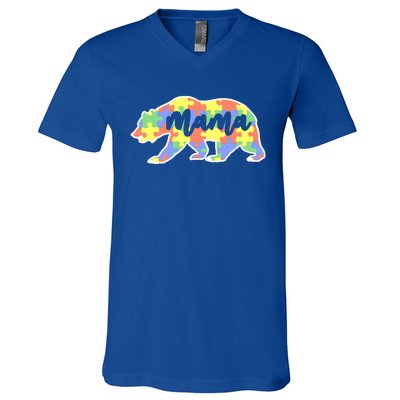 Mama Bear Autism Gift For Autism Awareness Mom Gift V-Neck T-Shirt