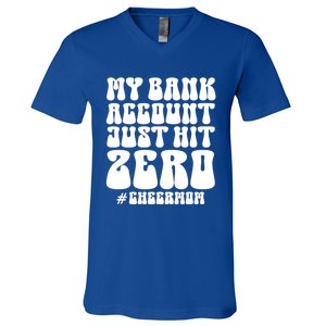 My Bank Account Just Hit Zero Cheer Mom Cheerleader Groovy Gift V-Neck T-Shirt