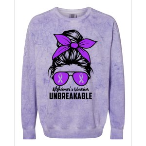 Messy Bun Alzheimer’s Warrior Unbreakable Awareness Month Gift Colorblast Crewneck Sweatshirt