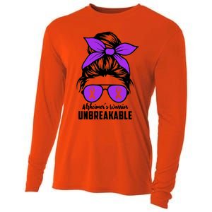 Messy Bun Alzheimer’s Warrior Unbreakable Awareness Month Gift Cooling Performance Long Sleeve Crew