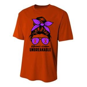 Messy Bun Alzheimer’s Warrior Unbreakable Awareness Month Gift Performance Sprint T-Shirt