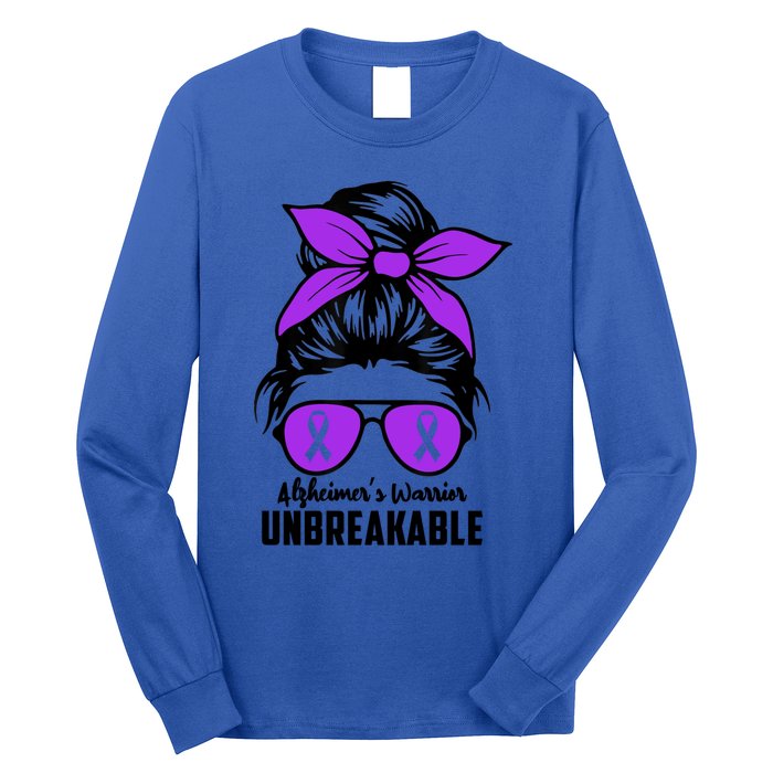 Messy Bun Alzheimer’s Warrior Unbreakable Awareness Month Gift Long Sleeve Shirt