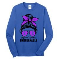 Messy Bun Alzheimer’s Warrior Unbreakable Awareness Month Gift Tall Long Sleeve T-Shirt