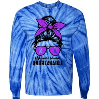 Messy Bun Alzheimer’s Warrior Unbreakable Awareness Month Gift Tie-Dye Long Sleeve Shirt