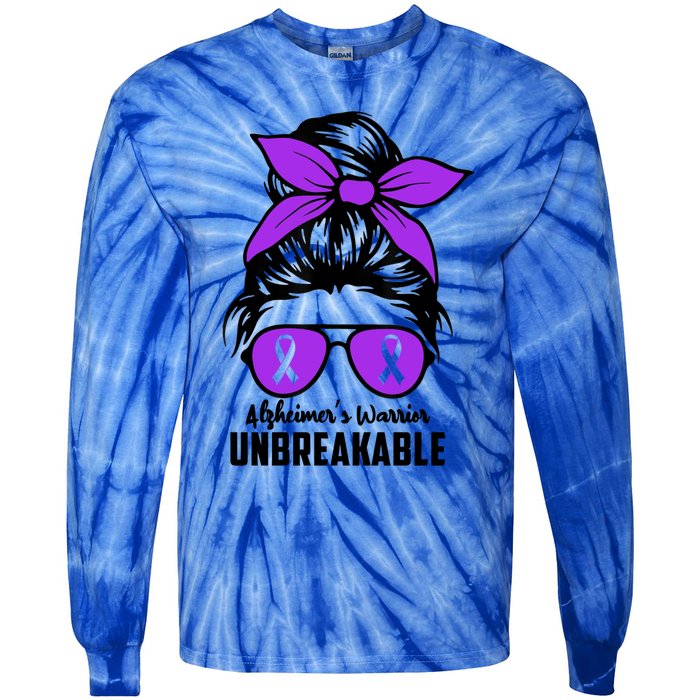 Messy Bun Alzheimer’s Warrior Unbreakable Awareness Month Gift Tie-Dye Long Sleeve Shirt