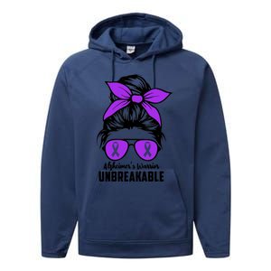 Messy Bun Alzheimer’s Warrior Unbreakable Awareness Month Gift Performance Fleece Hoodie