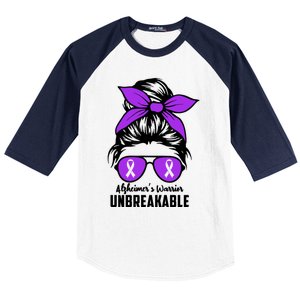 Messy Bun Alzheimer’s Warrior Unbreakable Awareness Month Gift Baseball Sleeve Shirt