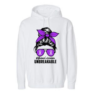 Messy Bun Alzheimer’s Warrior Unbreakable Awareness Month Gift Garment-Dyed Fleece Hoodie