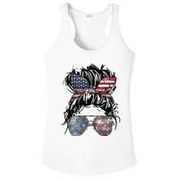 Messy Bun American Flag Glasses 4th of July Patriotic Ladies PosiCharge Competitor Racerback Tank