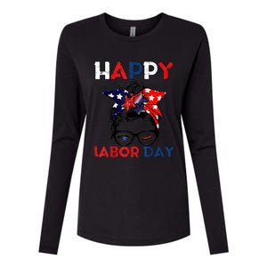 Messy Bun American Flag Labor Day Usa Meaningful Gift Womens Cotton Relaxed Long Sleeve T-Shirt