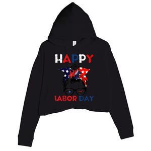 Messy Bun American Flag Labor Day Usa Meaningful Gift Crop Fleece Hoodie