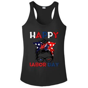 Messy Bun American Flag Labor Day Usa Meaningful Gift Ladies PosiCharge Competitor Racerback Tank