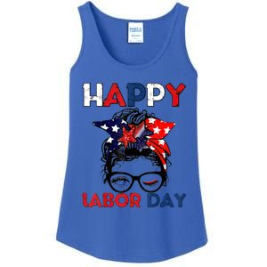 Messy Bun American Flag Labor Day Usa Meaningful Gift Ladies Essential Tank