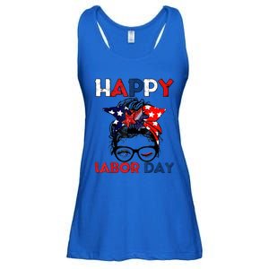 Messy Bun American Flag Labor Day Usa Meaningful Gift Ladies Essential Flowy Tank