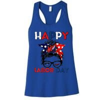 Messy Bun American Flag Labor Day Usa Meaningful Gift Women's Racerback Tank