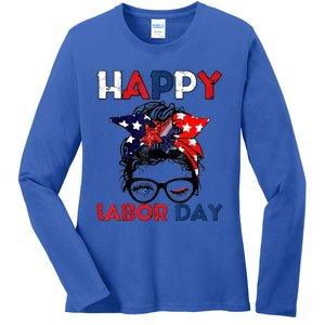 Messy Bun American Flag Labor Day Usa Meaningful Gift Ladies Long Sleeve Shirt