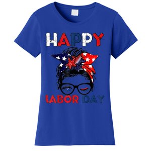 Messy Bun American Flag Labor Day Usa Meaningful Gift Women's T-Shirt