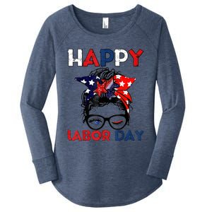 Messy Bun American Flag Labor Day Usa Meaningful Gift Women's Perfect Tri Tunic Long Sleeve Shirt