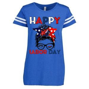 Messy Bun American Flag Labor Day Usa Meaningful Gift Enza Ladies Jersey Football T-Shirt