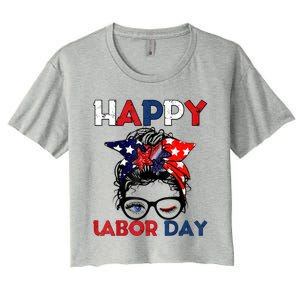 Messy Bun American Flag Labor Day Usa Meaningful Gift Women's Crop Top Tee