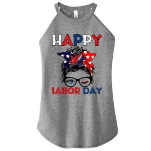 Messy Bun American Flag Labor Day Usa Meaningful Gift Women's Perfect Tri Rocker Tank