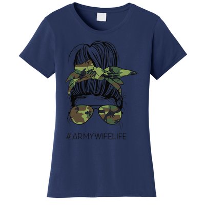 Messy Bun Army Wife Life Camo Print Sunglasses Mothers Day Women's T-Shirt