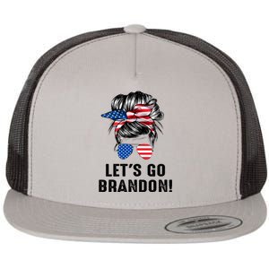 Messy Bun American Flag Let's Go Brandon Flat Bill Trucker Hat