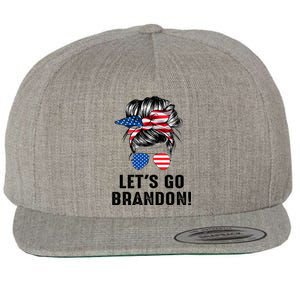 Messy Bun American Flag Let's Go Brandon Wool Snapback Cap