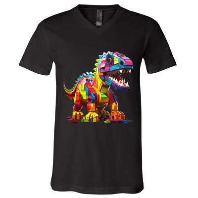 Master Builder Bricks Blocks Play Toys Dinosaur V-Neck T-Shirt