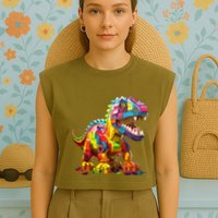 Master Builder Bricks Blocks Play Toys Dinosaur Garment-Dyed Women's Muscle Tee