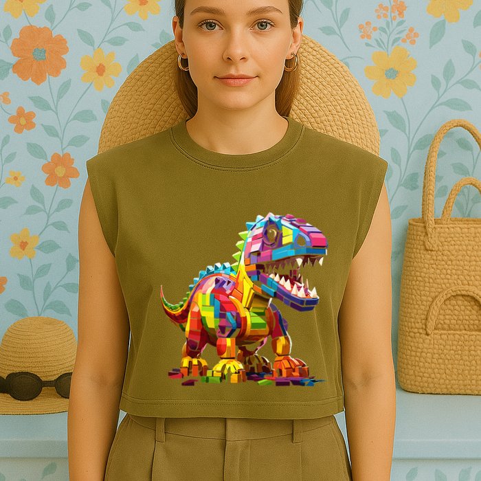Master Builder Bricks Blocks Play Toys Dinosaur Garment-Dyed Women's Muscle Tee