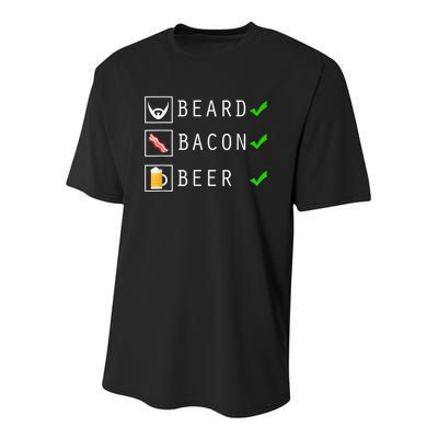 Mens Beard Bacon Beer Funny Checklist Design Youth Performance Sprint T-Shirt