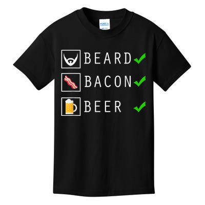 Mens Beard Bacon Beer Funny Checklist Design Kids T-Shirt