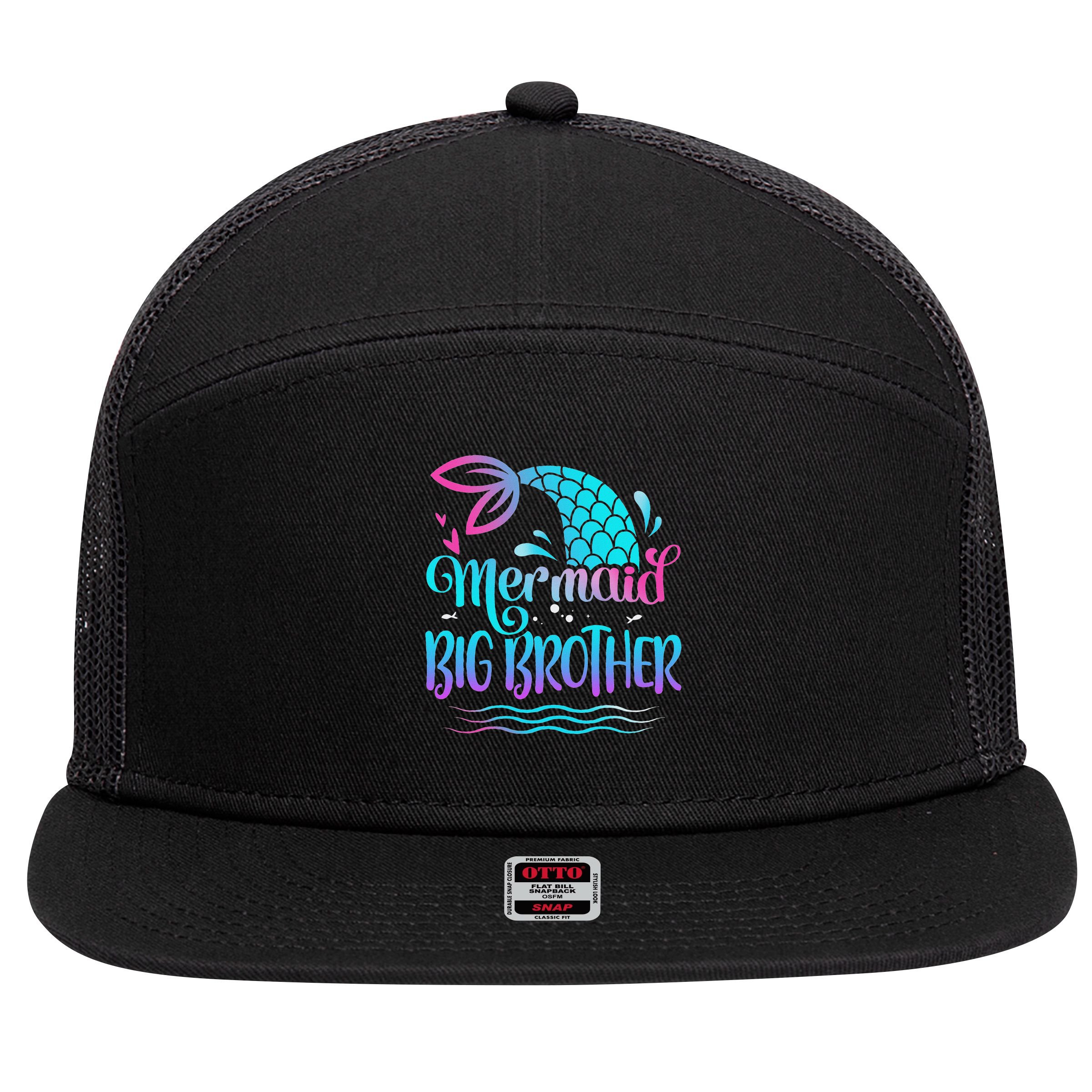 Mermaid Big Brother Cute Mermaid Birthday Family Matching 7 Panel Mesh Trucker Snapback Hat