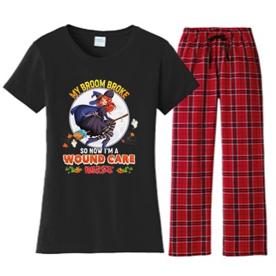 My Broom Broke So Now IM A Wound Care Nurse Halloween Boo Women's Flannel Pajama Set