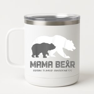 Mama Bear Brain Tumor Awareness Shirt For Women Men 12 oz Stainless Steel Tumbler Cup