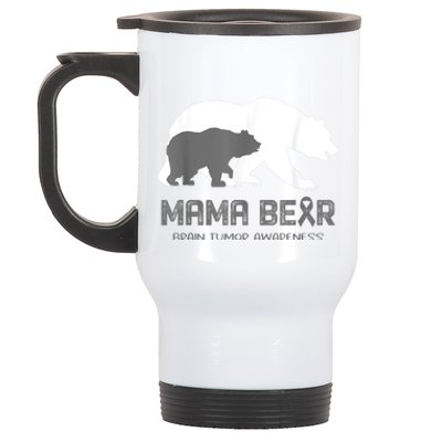 Mama Bear Brain Tumor Awareness Shirt For Women Men Stainless Steel Travel Mug