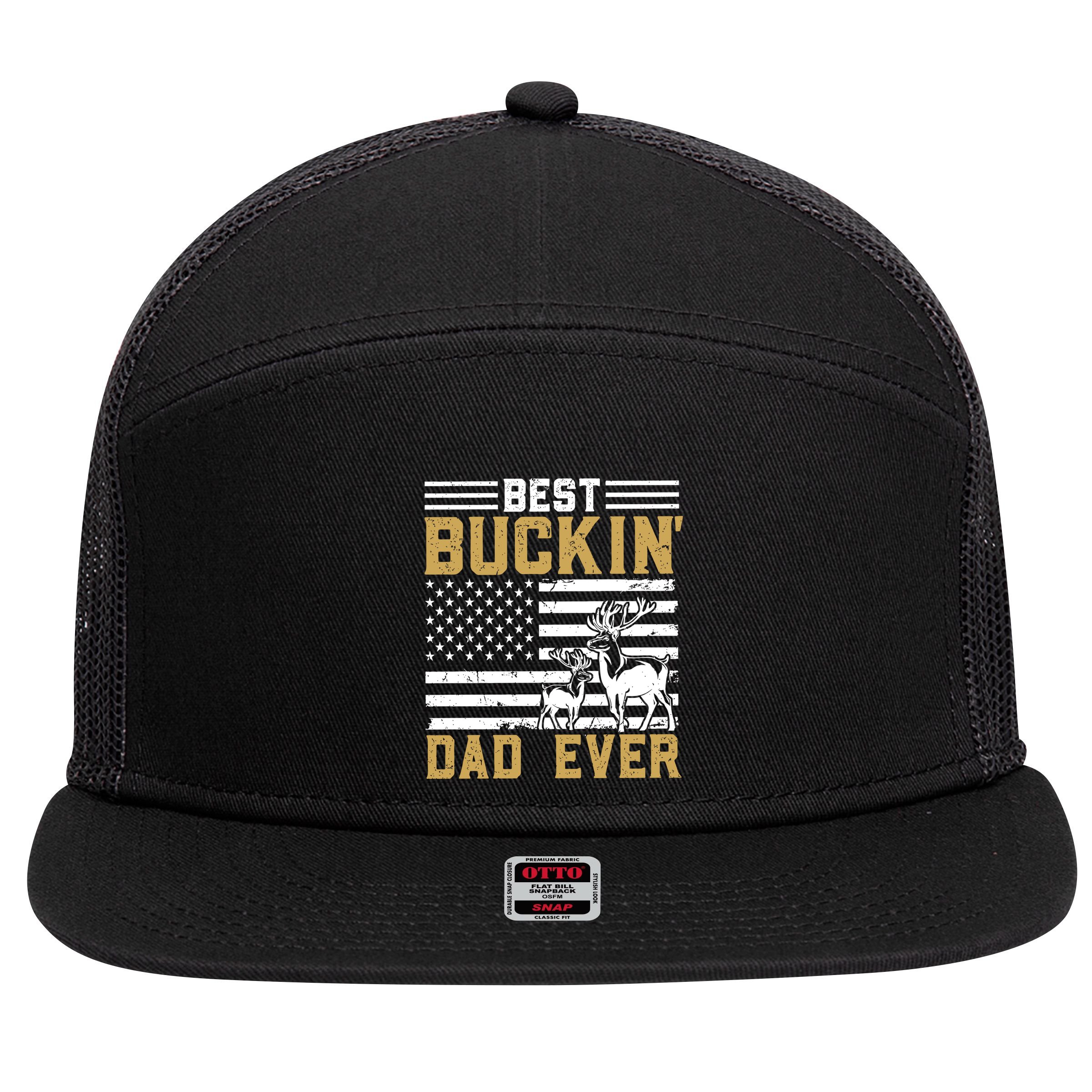 Men Best Buckin Dad Ever Deer Hunting Bucking Fathers Day Gift 7 Panel Mesh Trucker Snapback Hat