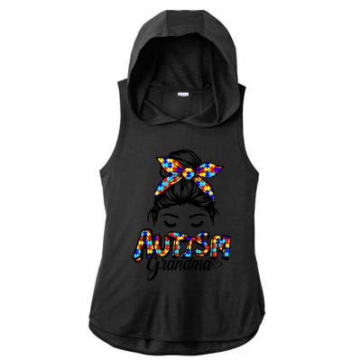 Messy Bun Bandana Grandma Support Autism Awareness Gift Ladies PosiCharge Tri-Blend Wicking Draft Hoodie Tank