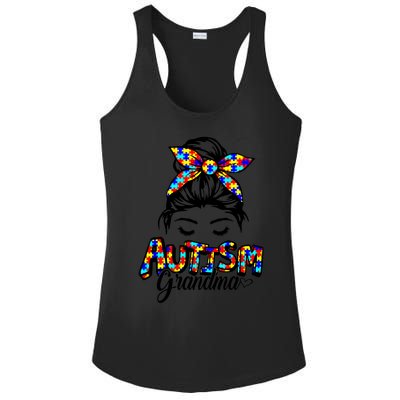 Messy Bun Bandana Grandma Support Autism Awareness Gift Ladies PosiCharge Competitor Racerback Tank