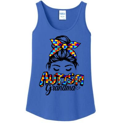 Messy Bun Bandana Grandma Support Autism Awareness Gift Ladies Essential Tank