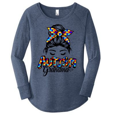 Messy Bun Bandana Grandma Support Autism Awareness Gift Women's Perfect Tri Tunic Long Sleeve Shirt