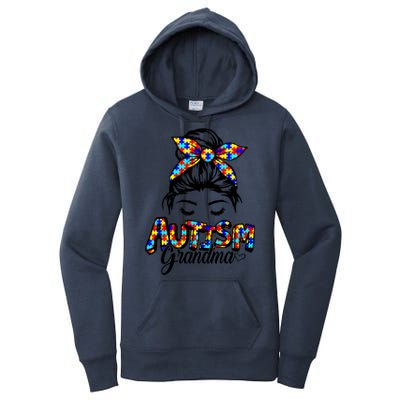 Messy Bun Bandana Grandma Support Autism Awareness Gift Women's Pullover Hoodie