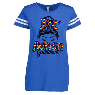 Messy Bun Bandana Grandma Support Autism Awareness Gift Enza Ladies Jersey Football T-Shirt