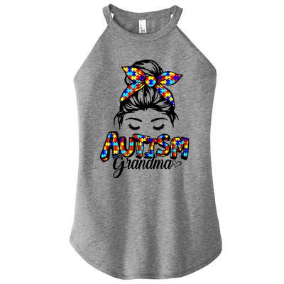 Messy Bun Bandana Grandma Support Autism Awareness Gift Women's Perfect Tri Rocker Tank