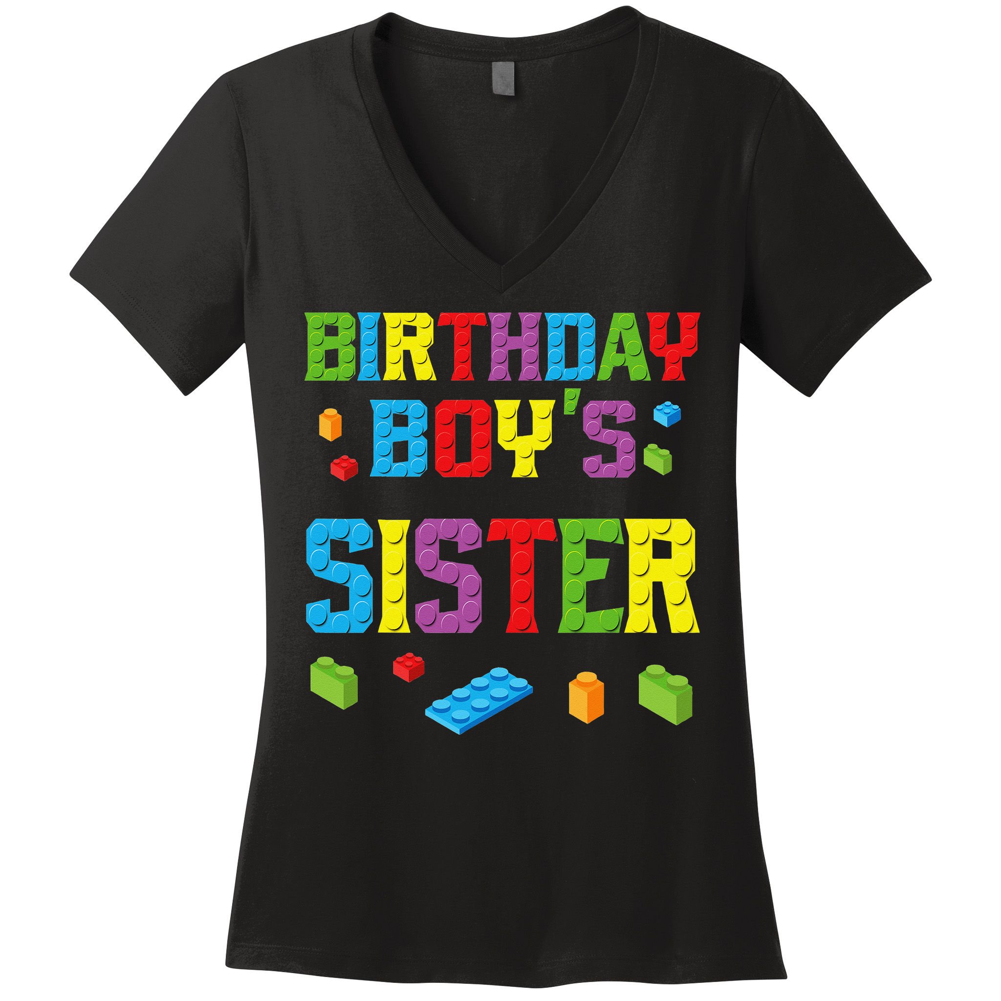 Master Builder Birthday Sister Building Bricks Blocks Women's V-Neck T-Shirt