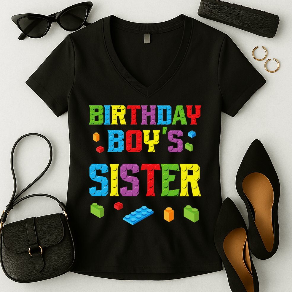 Master Builder Birthday Sister Building Bricks Blocks Women's V-Neck T-Shirt
