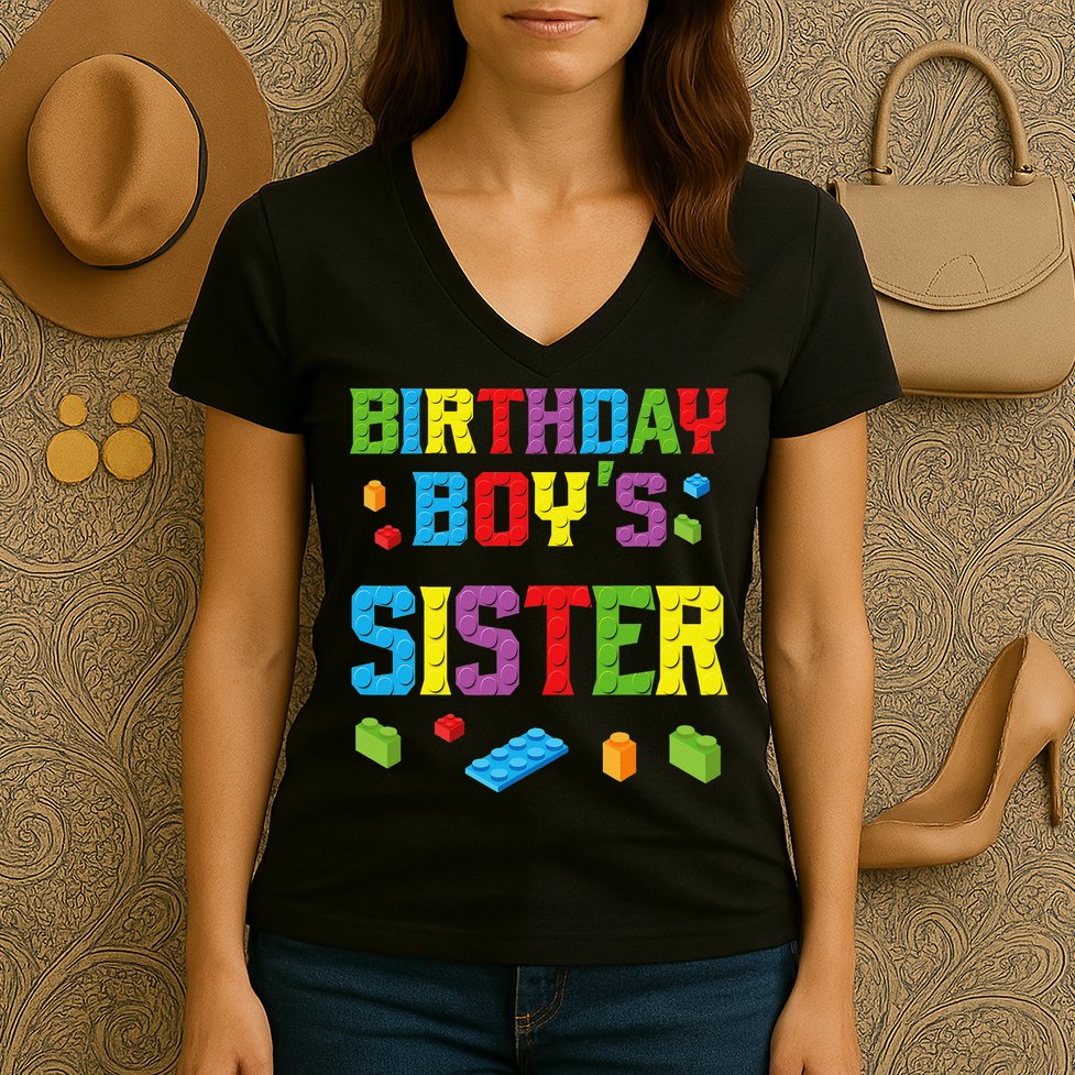 Master Builder Birthday Sister Building Bricks Blocks Women's V-Neck T-Shirt