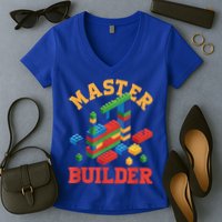 Master Builder Block Building Master Brick Builder Women's V-Neck T-Shirt